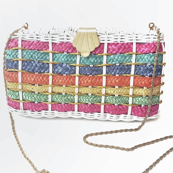 Vintage Handbags - Vintage Rainbow PRIDE Plastic Wicker Handbag